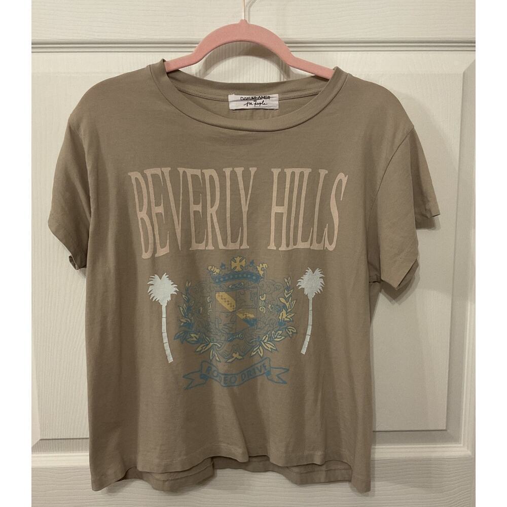 Free People x Daydreamer Beverly Hills Cropped Tan Tee, sz M